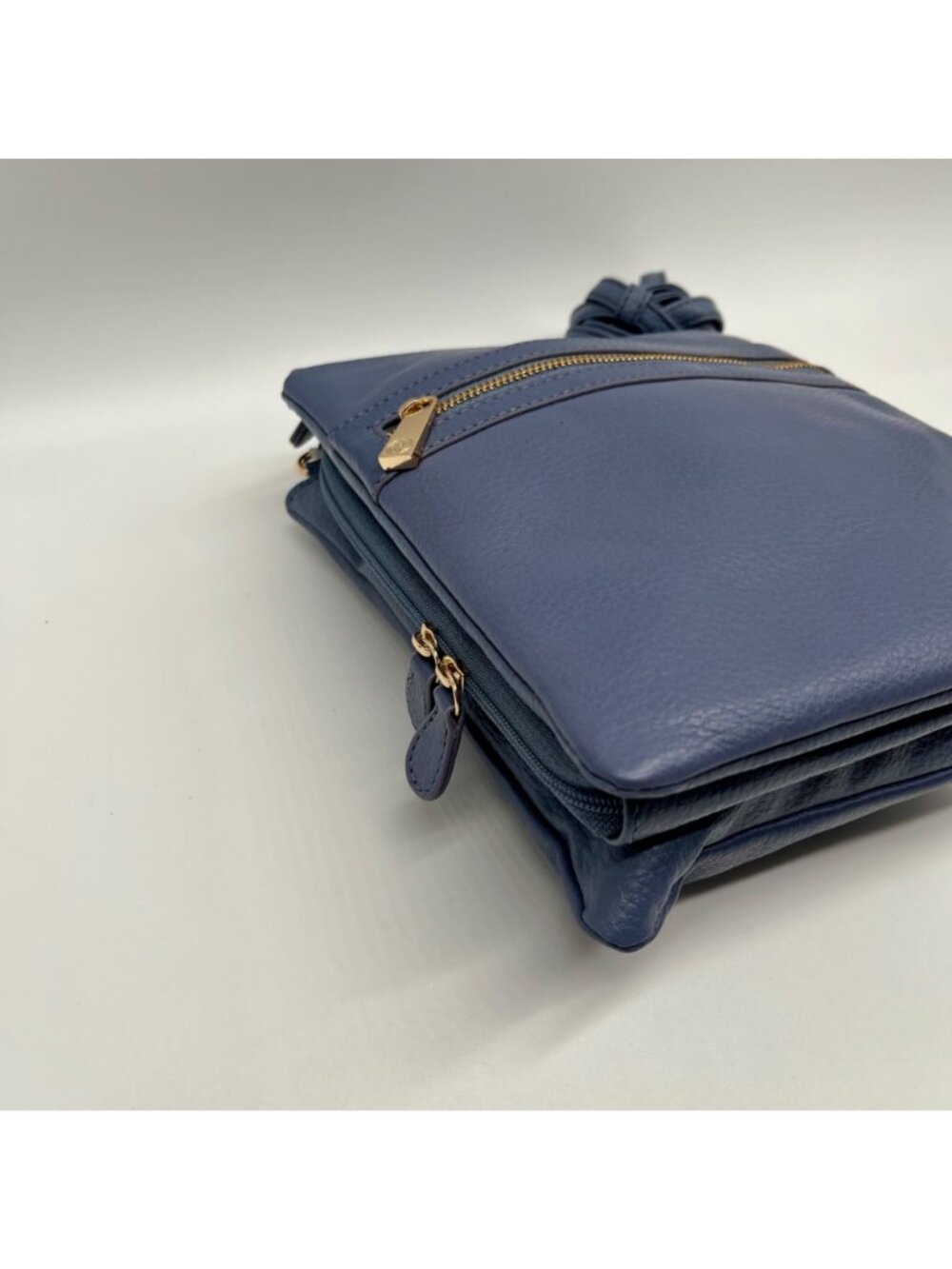 Giani Bernini Blue Pebble Leather Triple Zip Dasher Crossbody Bag - Picture 7 of 10